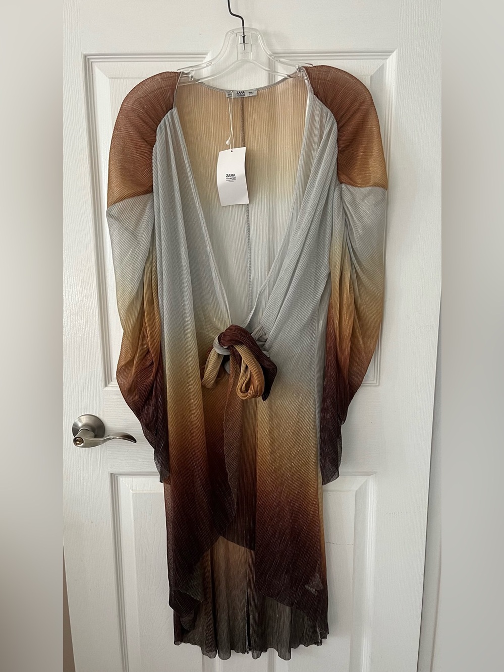 Zara Sheer Ribbed Cardigan in Light Beige